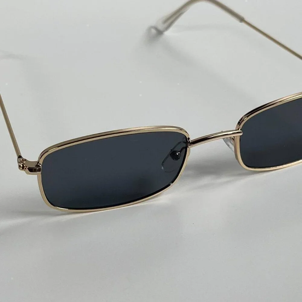 vintage y2k 90s 2000s unique slim style gold trim sunglasses